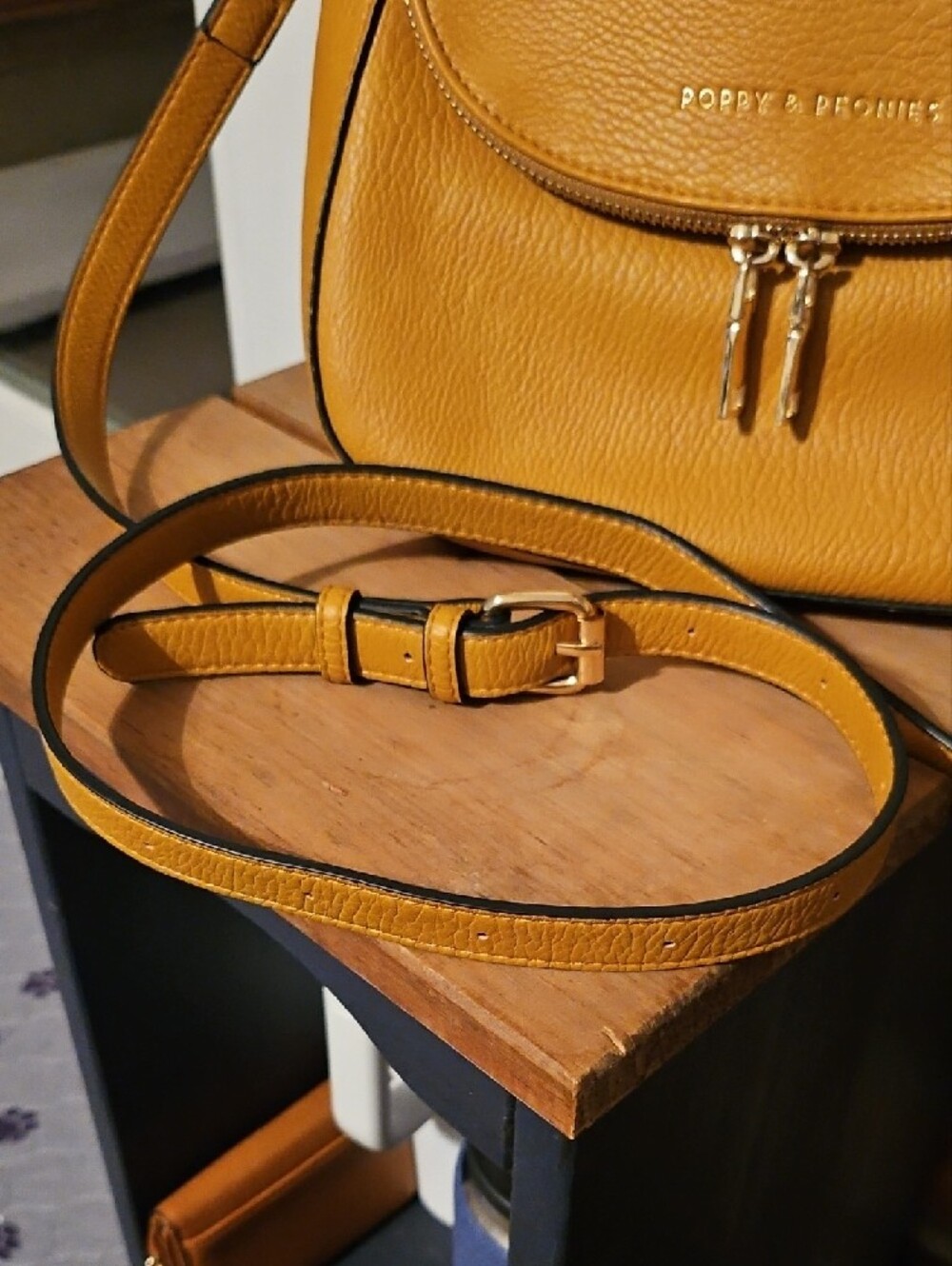 Poppy & Peonies Mustard Vegan Yellow Pebbled Leather Crossbody - Picture 2 of 9